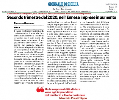 Secondo trimestre del 2020, nell&#039;Ennese imprese in aumento: intervista al presidente di Confcommercio Enna, dott. Maurizio Prestifilippo